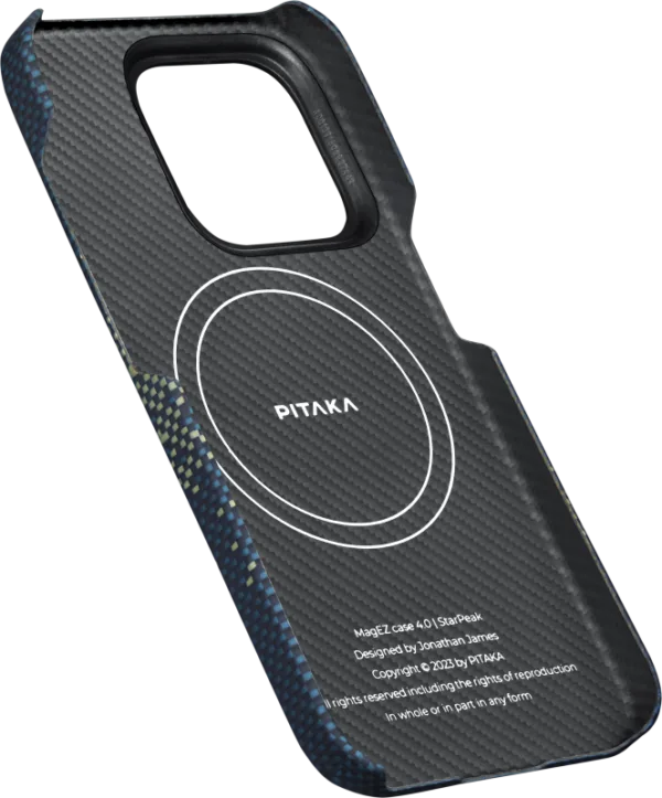 Чехол Pitaka MagEZ 4 StarPeak для iPhone 15 Pro, кевлар, синий/зеленый