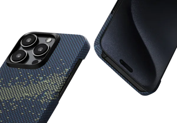 Чехол Pitaka MagEZ 4 StarPeak для iPhone 15 Pro, кевлар, синий/зеленый