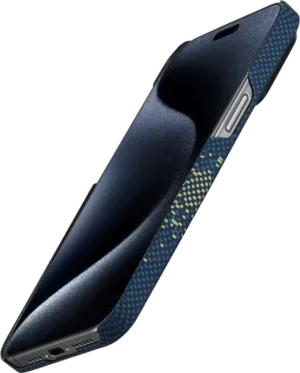 Чехол Pitaka MagEZ 4 StarPeak для iPhone 15 Pro, кевлар, синий/зеленый