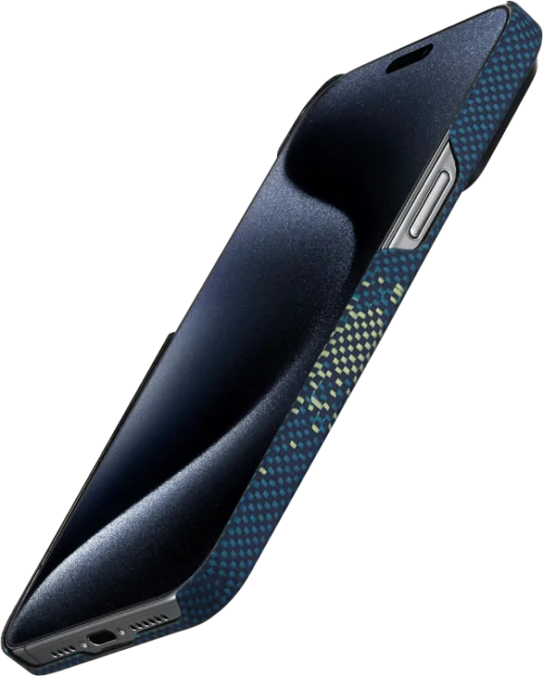 Чехол Pitaka MagEZ 4 StarPeak для iPhone 15 Pro, кевлар, синий/зеленый
