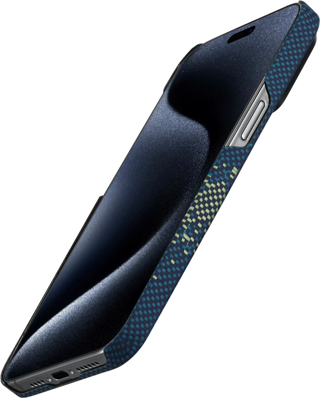 Чехол Pitaka MagEZ 4 StarPeak для iPhone 15 Pro, кевлар, синий/зеленый