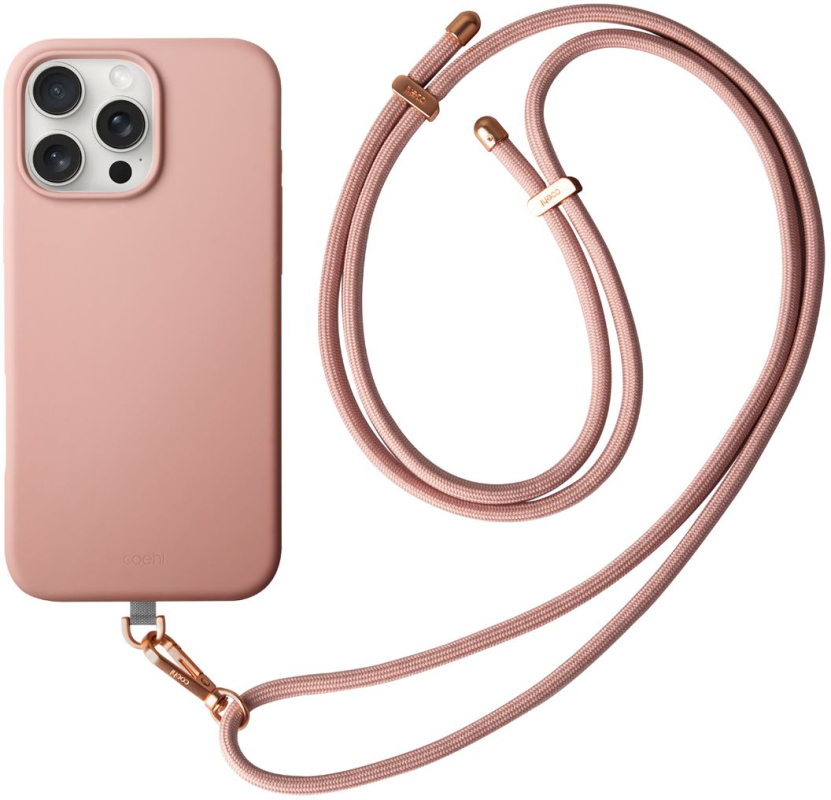 Чехол Uniq Coehl Creme Leatherette MagSafe с ремешком для iPhone 16 Pro Max, розовый