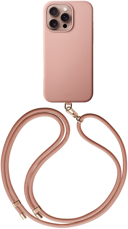 Чехол Uniq Coehl Creme Leatherette MagSafe с ремешком для iPhone 16 Pro, розовый