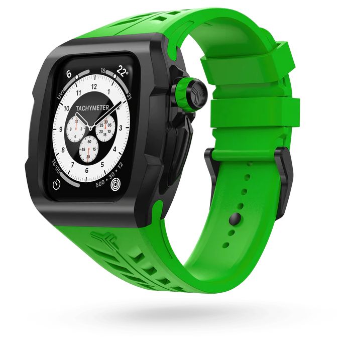 Чехол Y24 для Apple Watch 45mm, сталь/cиликон, черный/зеленый