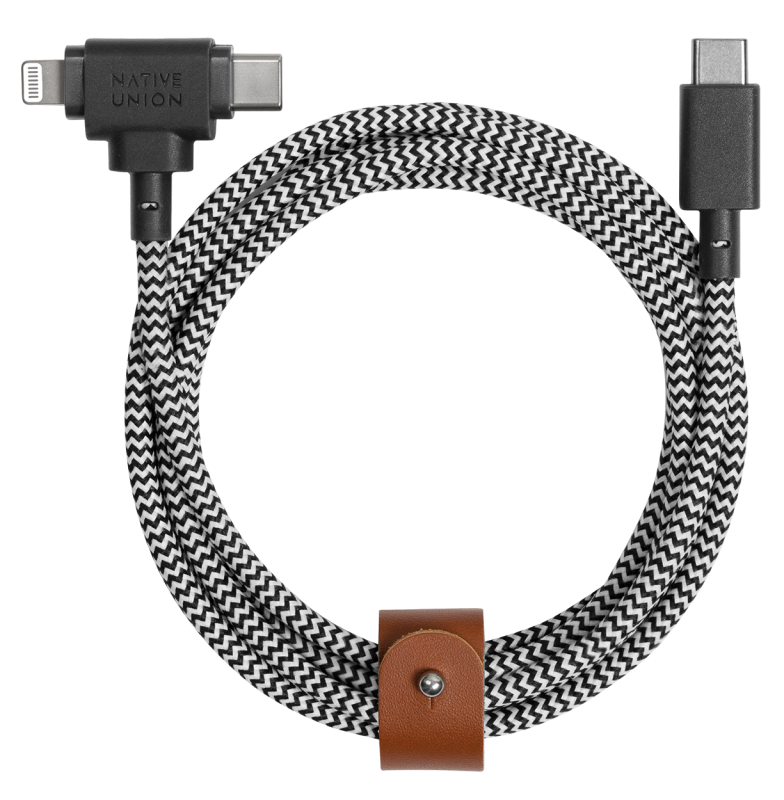 Кабель Native Union Belt Cable USB-С – Lightning/USB-С, 1,5м, кевлар, зебра