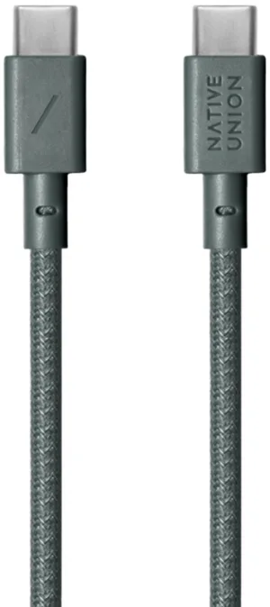 Кабель Native Union Belt Cable USB-С – USB-С, 2,4 м, пластик, серо-зеленый