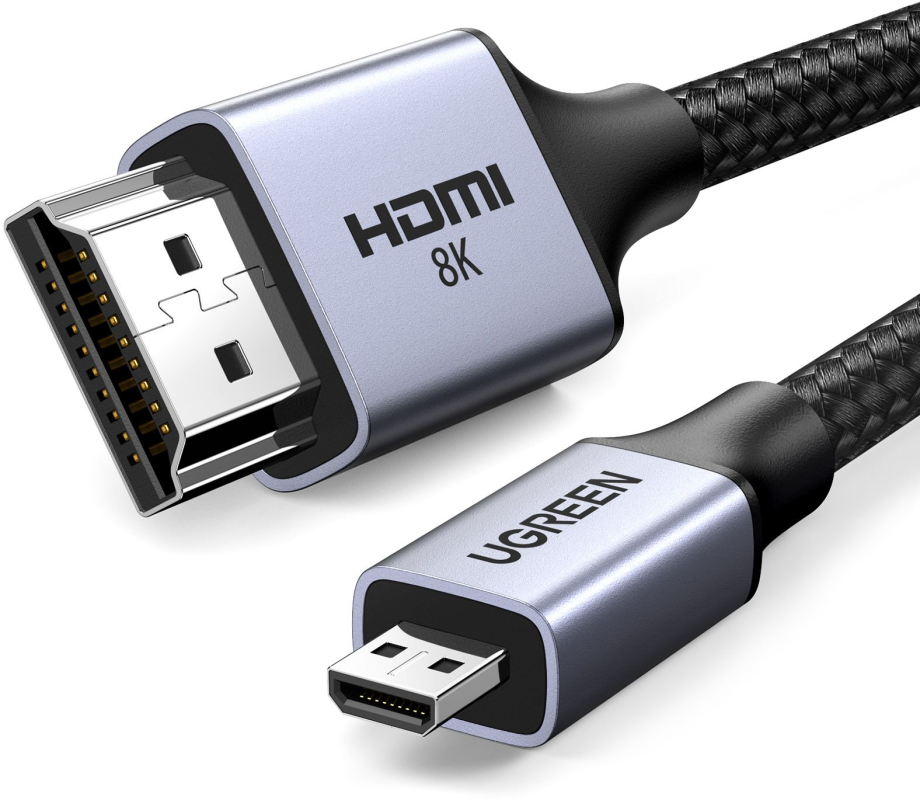 Кабель UGREEN HD164 micro-HDMI – HDMI, 8k, 2 м, cерый космос