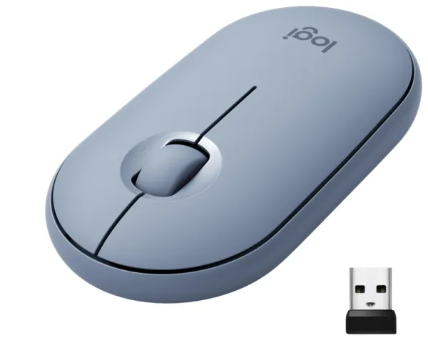 Мышь Logitech M350 Pebble Wireless, серо-голубой