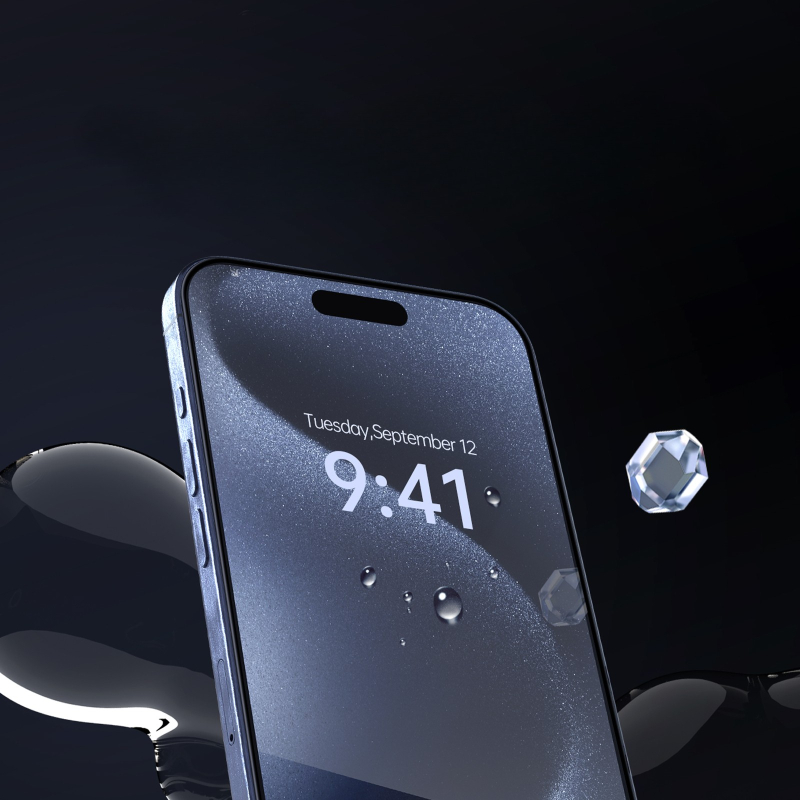 Сапфировая защита для экрана iPhone 15 Pro, прозрачный, с черной рамкой