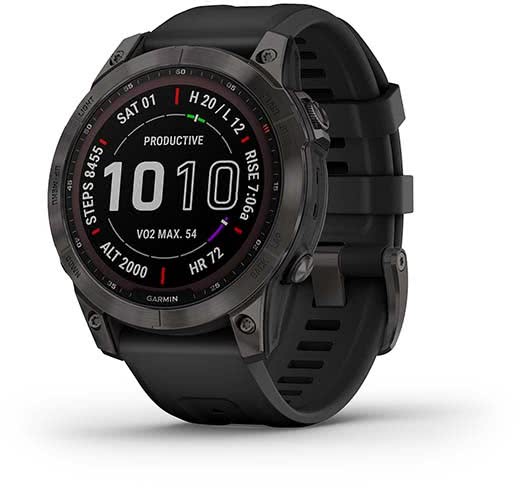 Умные часы Garmin Fenix 7 Sapphire Solar, титановый серый DLC с черным ремешком