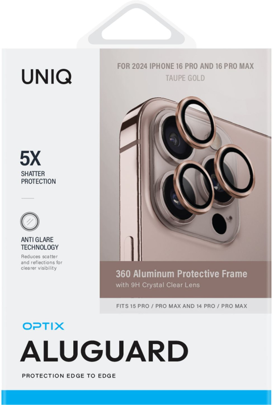 Защита линз Uniq Optix AluGuard для iPhone 16 Pro/16 Pro Max, золотой